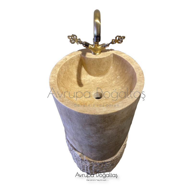 40x90 Traverten Monoblok Ayaklı Lavabo