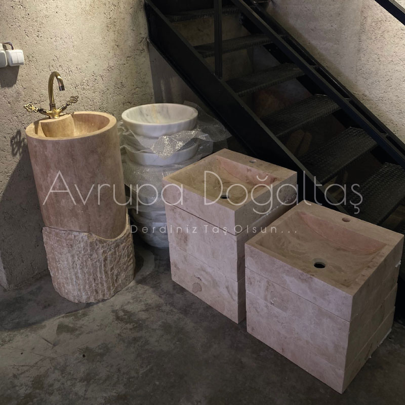 40x90 Traverten Monoblok Ayaklı Lavabo